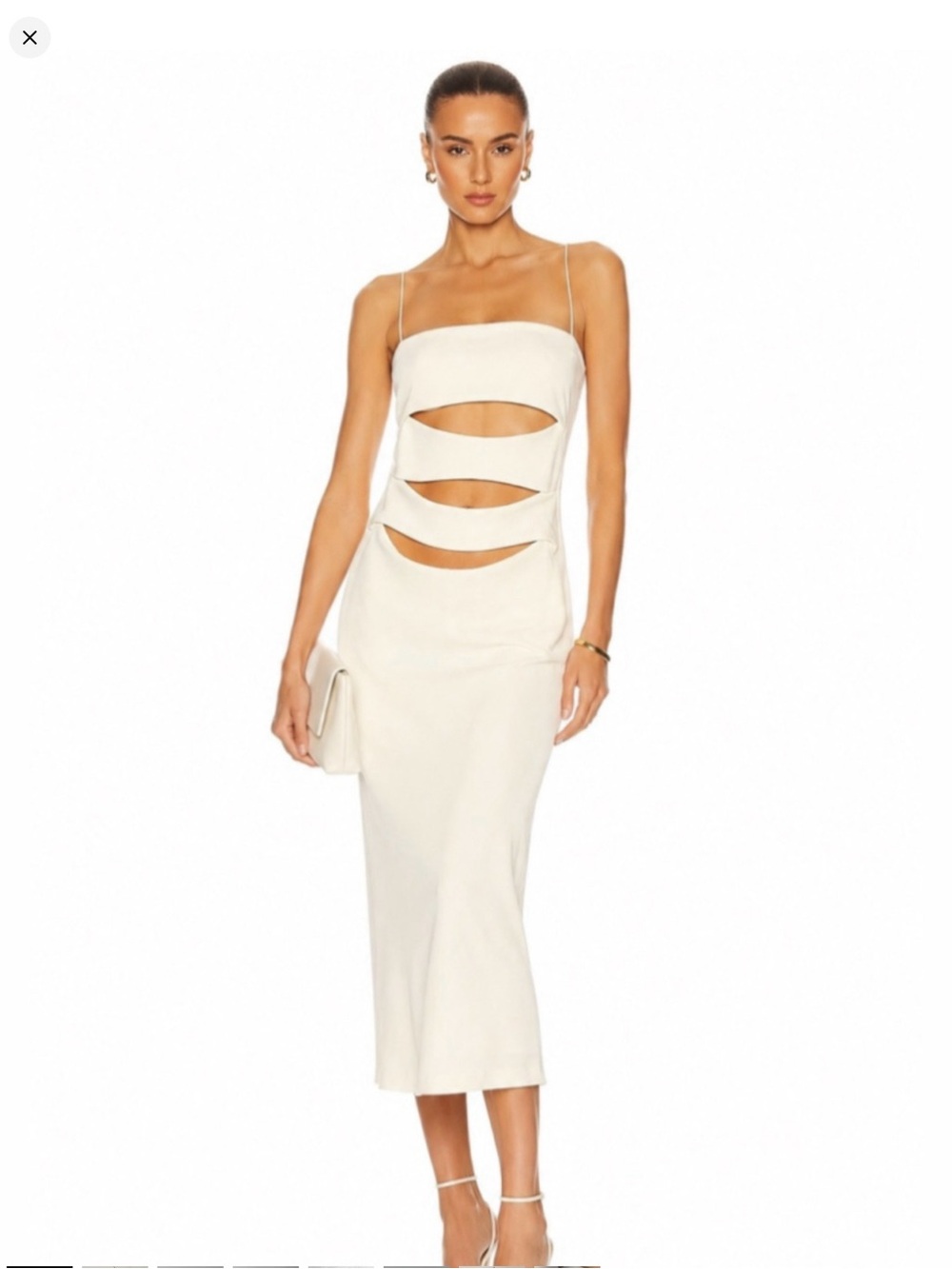 Zara Ivory Cutout Spaghetti-Strap Midi Dress